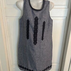 Artisan Ny  Chambray Blue Rick Rack 100% Linen Mini Dress Sz 2